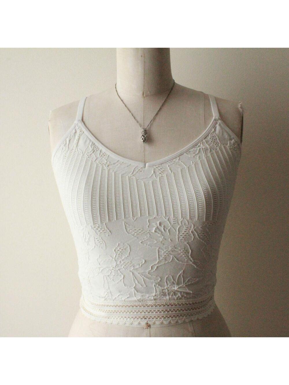 Aerie White Lace Floral Bralette Crop Top with Adjustable Straps, Size XS